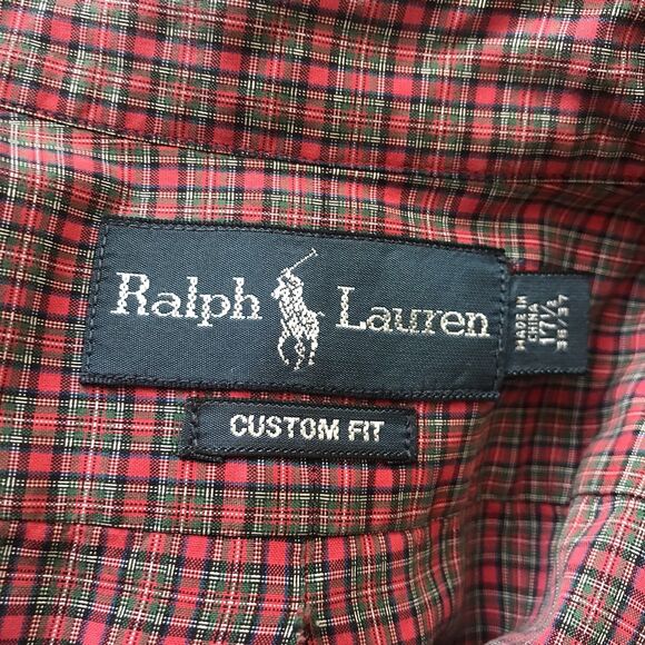 Ralph Lauren Custom Red Cotton Plaid Holiday Long Sleeve Collared Shirt 17 1/2 - Picture 9 of 9